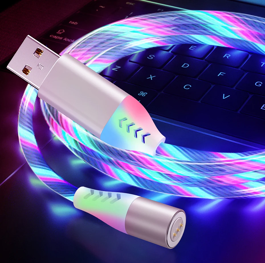 5A Быстрая зарядка Micro USB кабель type C Магнитный течёт светильник светодиодный зарядный кабель 1 м магнит зарядное устройство ЦВЕТНОЙ кабель