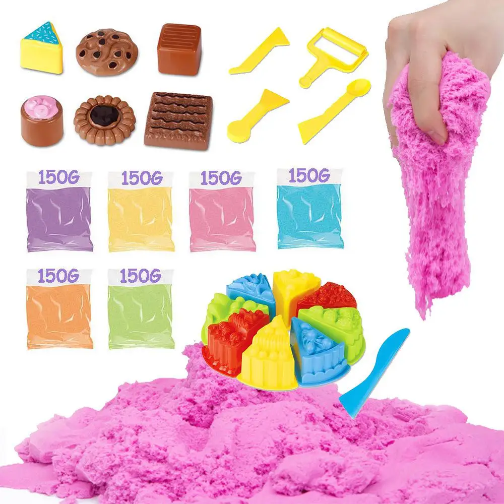  Kuulee 6Color Magic Cotton Sand Set Children DIY Toy Kids Plasticine Puzzle Make Car Cake Parent In