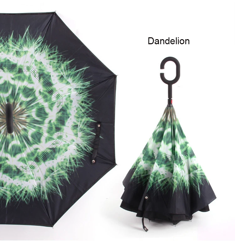 C ручкой ветрозащитный обратный складной зонтик двойной слой анти УФ самостоятельно стенд Parapluie человек для женщин Защита от солнца дождь автомобиль перевернутый Зонты - Цвет: dandelion