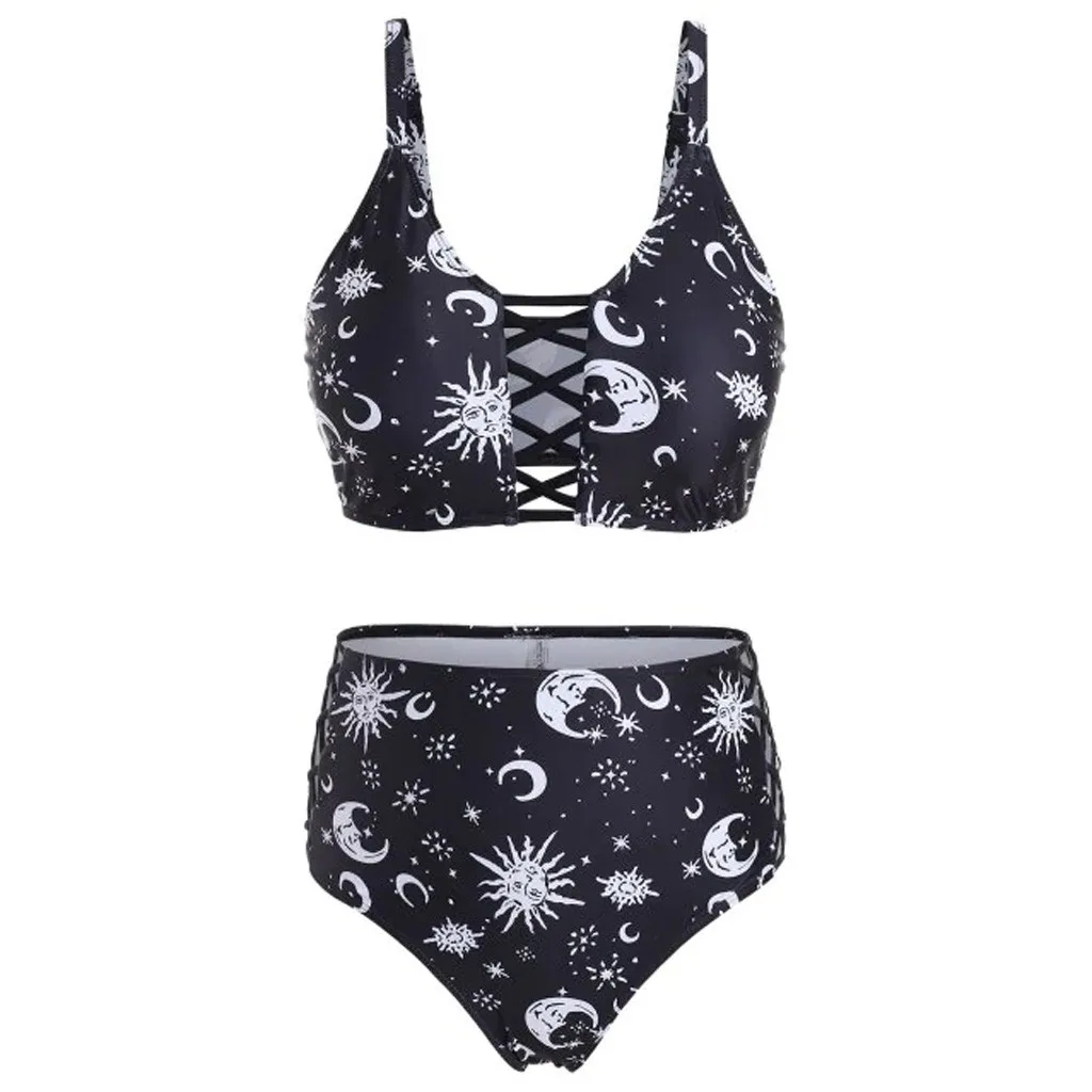 JAYCOSIN stars sun print swimwear women split bikini beach bathing high waist fashion adjustable straps swimwear sexy bikini 