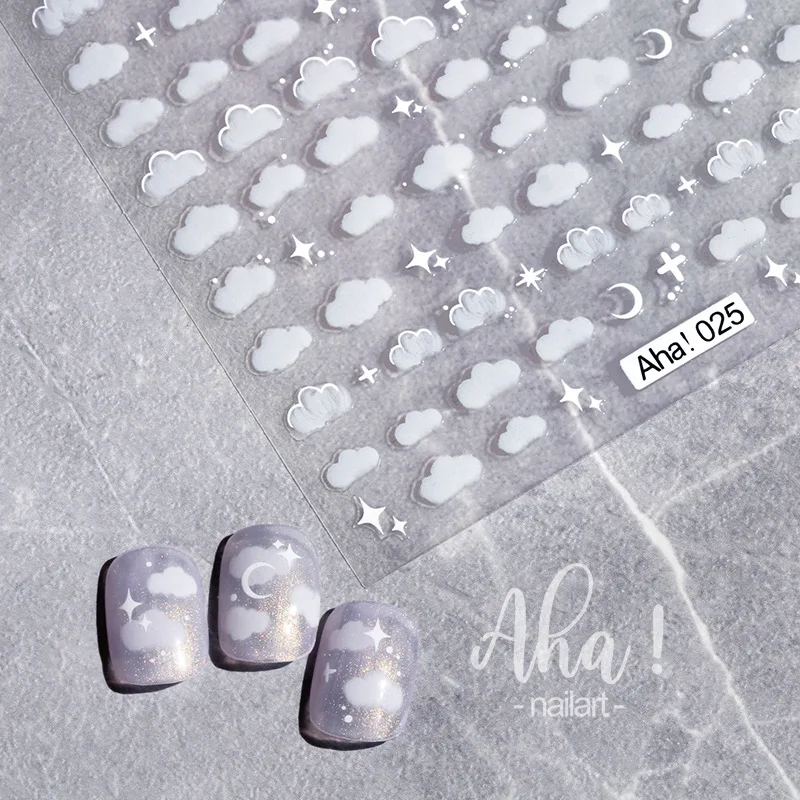 1Pc White Cloud Nail Stickers Ultra-thin Moon Heart Pattern Nail Art Stickers Self Adhesive Decals Decorations Accessories