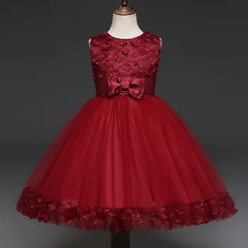

Red Kids Dresses for Girls Flower Lace Tulle Dress Wedding Little Girl Ceremony Party Birthday Dress Children Summer Clothing
