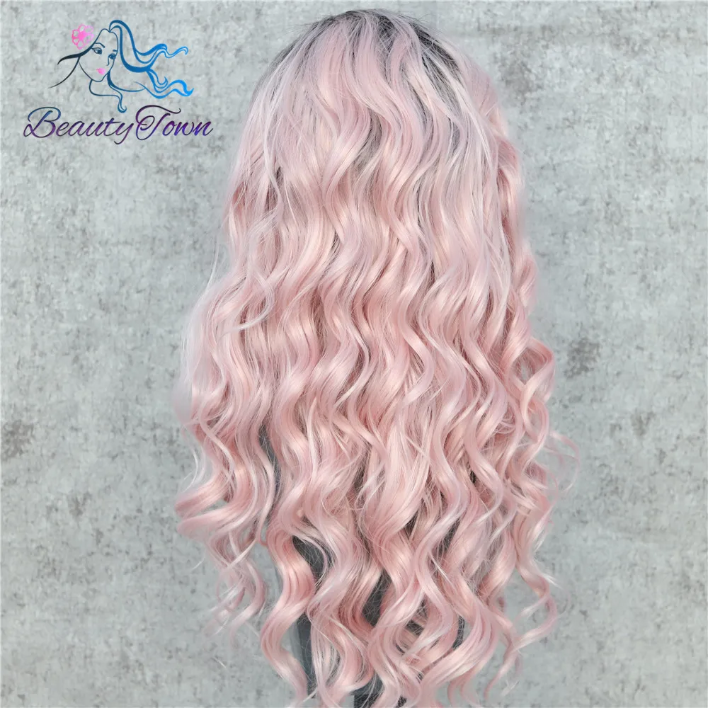 BeautyTown короткие термостойкие волосы темно Омбре розовый ручной работы Повседневный макияж синтетические кружева спереди вечерние парик для подарка на праздник