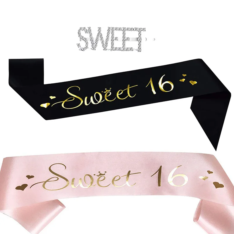 

Sweet 16 sash Hair Clip Hairpin princess girl 16th sixteen years old happy birthday Party decoration favor gift photo prop