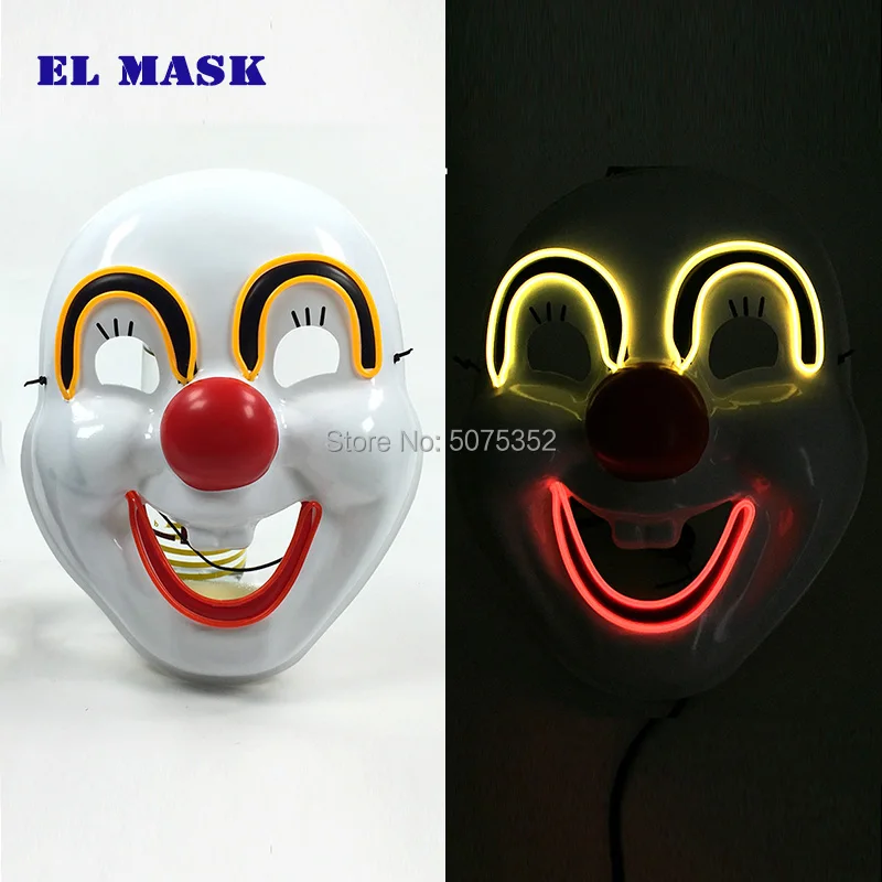 

GZYUCHAO EL Smile Joker EL Mask Happy Clown Glowing Mask Kids Adult Light Up Flashing Mask For Carnival Dance DJ Club