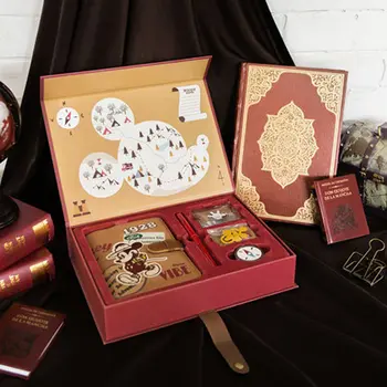 

Yiwi Kinbor Mickey Mouse Portable Traveler Journal Notebook Stationery Set Gift Clips Stickers Tape Box