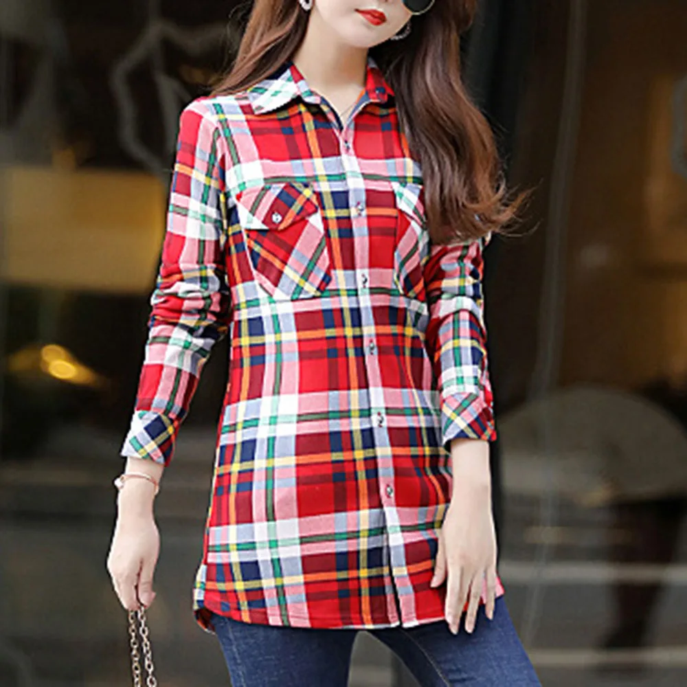 Warm Fleece Winter Blouse Shirt Thicken Fashion Plaid Vintage Office Basic Tops Ladies Blouses Long Sleeve Casual Shirts