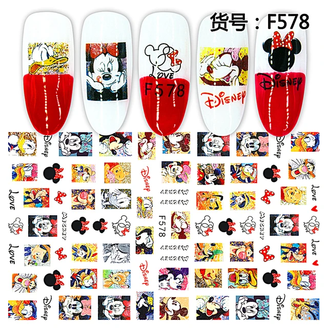 1PCS Disney Cartoon Anime Collection Star Design Nail Sticker Mickey Mouse Donald Duck Lion King Mermaid Stitch Nail Slider F578