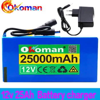 

100% 12v 25000mAh lithium-ion Rechargeable battery High Capacity 12.6v 25Ah AC Power Charger With charging indicator + charger