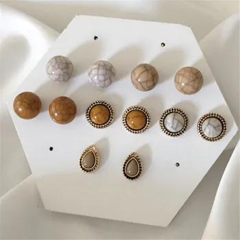 

6pcs in 1 Set Stud Earrings Marble Pattern Cute Ball and Tear Shape Earrings for Bohemian Women Casual Fashion