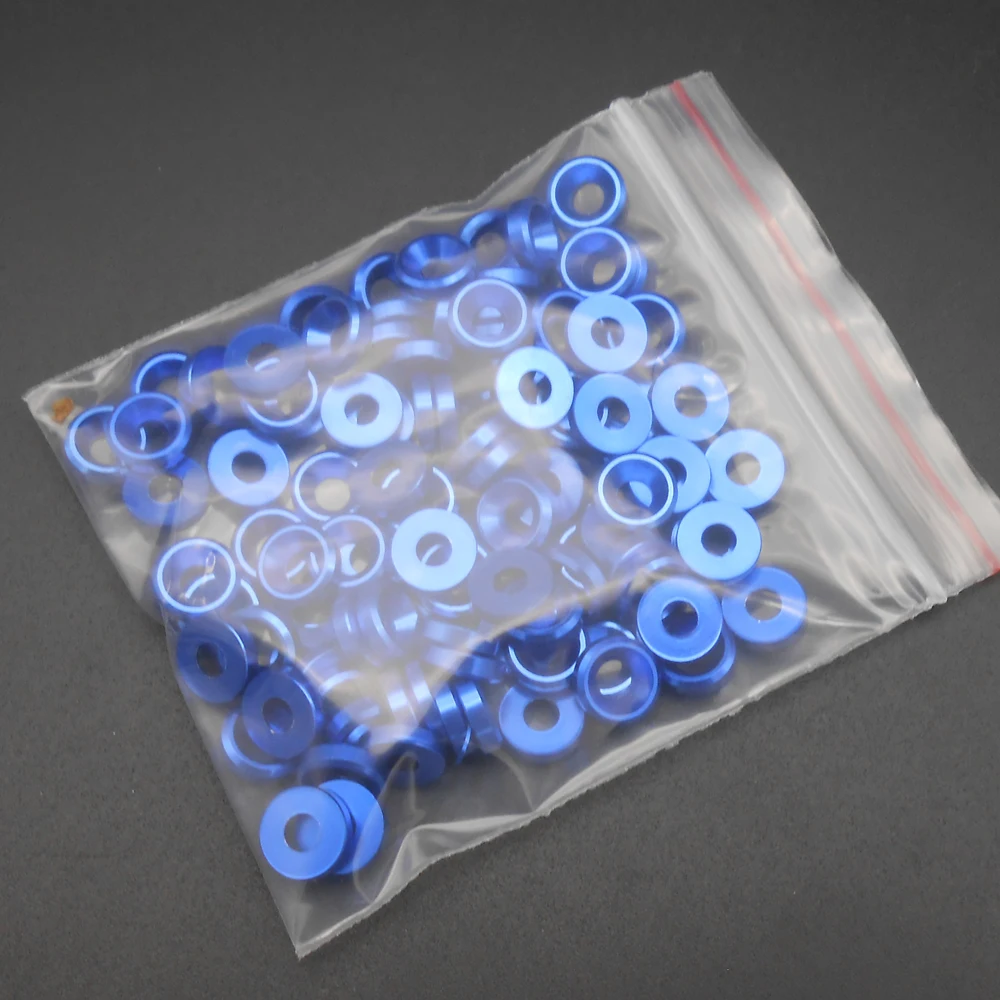 

100 шт. X M3 алюминиевая шайба с потайной головкой AL, плоская прокладка, прокладка, цвет королевский синий, 3 мм ГБ, винтовой болт, Новое высокое количество * BT753