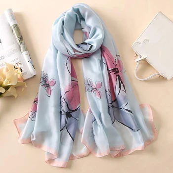 

2020 new fashion simulation silk fabric comfortable ladies shawl large print scarf ladies seaside holiday sunscreen shawl