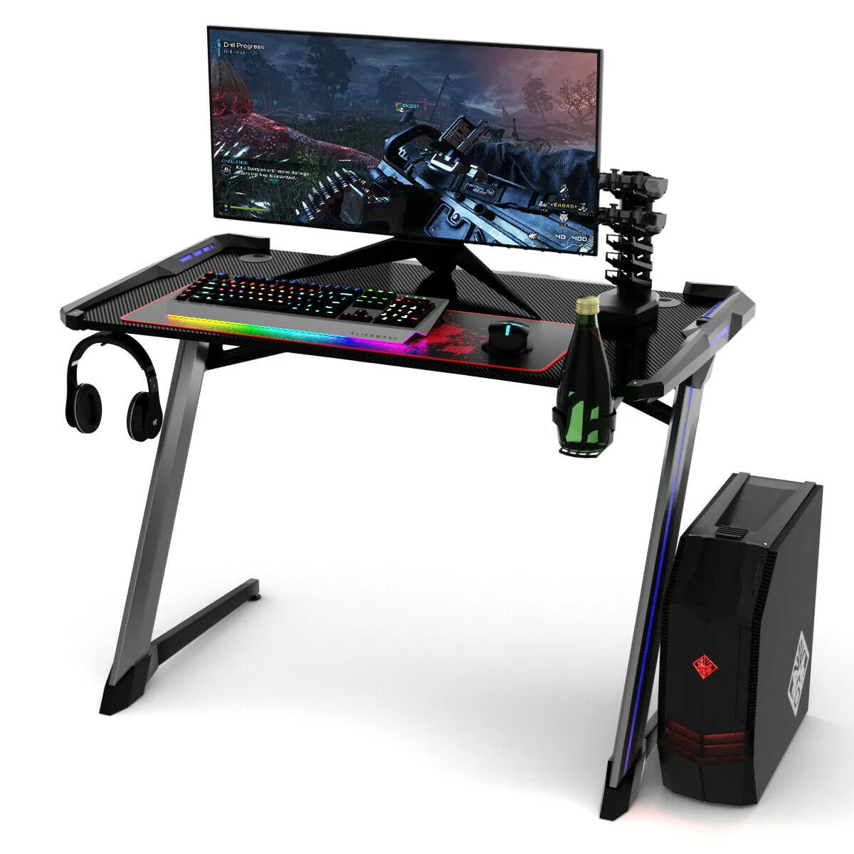 

Z-Shaped RGB LED Lights USB Handle Rack Gaming Computer Desk HW62012