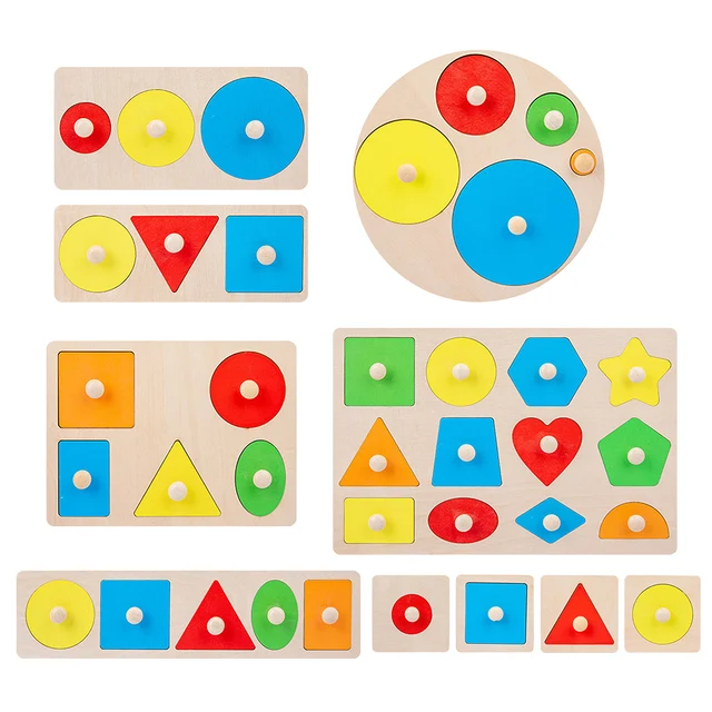 Geometric Shape Wooden Jigsaw Puzzle for Kids Three-Dimensional Hand Grabbing Board Children Early Educational Puzzles Toys 2