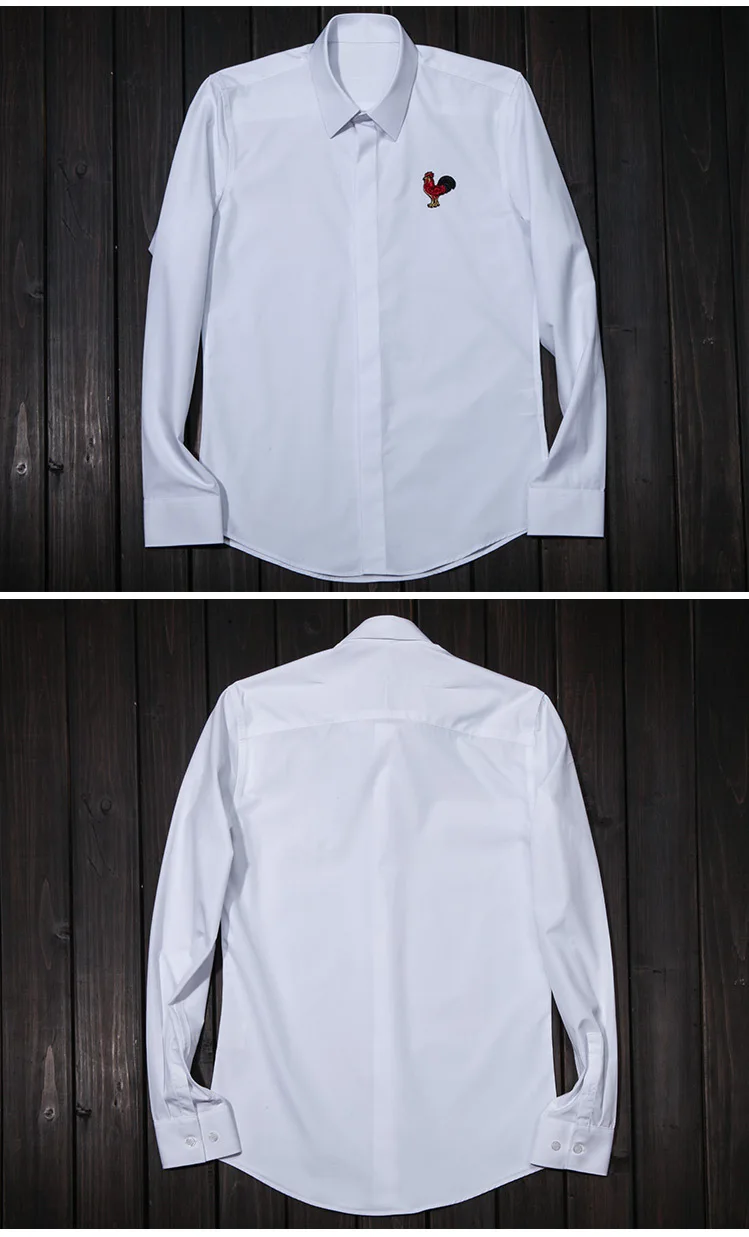 Мужской хипстер петух вышивка платье рубашки Camisa Masculina 2019 роскошный бренд Slim Fit с длинным рукавом черная рубашка мужской смокинг рубашки