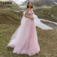 

LORIE Pink Prom Dresses 2022 Lace Appliques Long A Line Formal Prom Party Dress Off Shoulder Tulle Evening Dress Robes De Soirée
