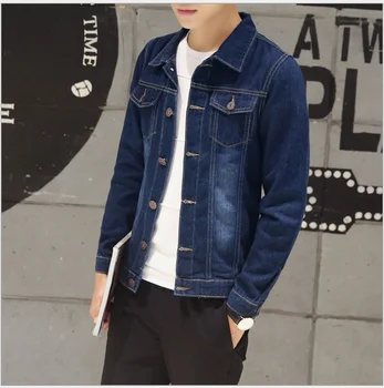 

Men's Jean Jacket Washed Denim Vest Spring Coat Top Slim Fit Blue Overcoat^