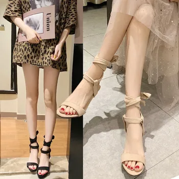 

Fashion Womens Shoes 2020 Female Sandal High Heel Sandals Buckle Strap Strappy Heels Cross Round Toe Cross-shoes Med Luxury