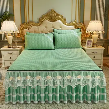 

Zippered Lace Summer Latex Bedspread Full Queen King Solid Color Bed Cover Sleeping Cooling Bed Sheets with Pillowcase 3pcs