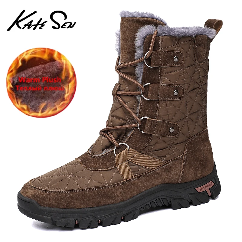 

New Men Boots Men Lace Up Casual High Top Boots outdoor Waterproof Winter Anti-Slip Ankle Boots Warm Plush Snow Boots big size