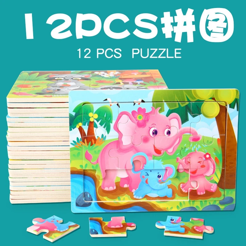 

Wooden Puzzle Interesting Jigsaw Animal Cognition Brain game Educational Montessori Toys For Children Puzzles 12pcs 12 Tablets