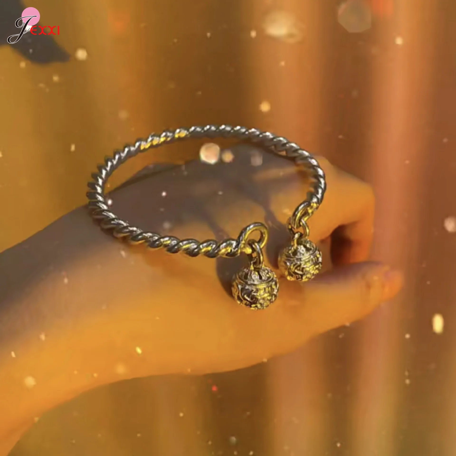 Retro Double Bell Twist Bracelet 925 Sterling Silver Adjustable Bangle Fashion Jewelry For Women Men Birthday Gift Wholesale 3