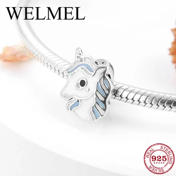 

God Beast Blue and White Enamel Unicorn Spacer Stopper Beads Fit Original Pandora Bracelets 925 Sterling Silver Women Jewelry