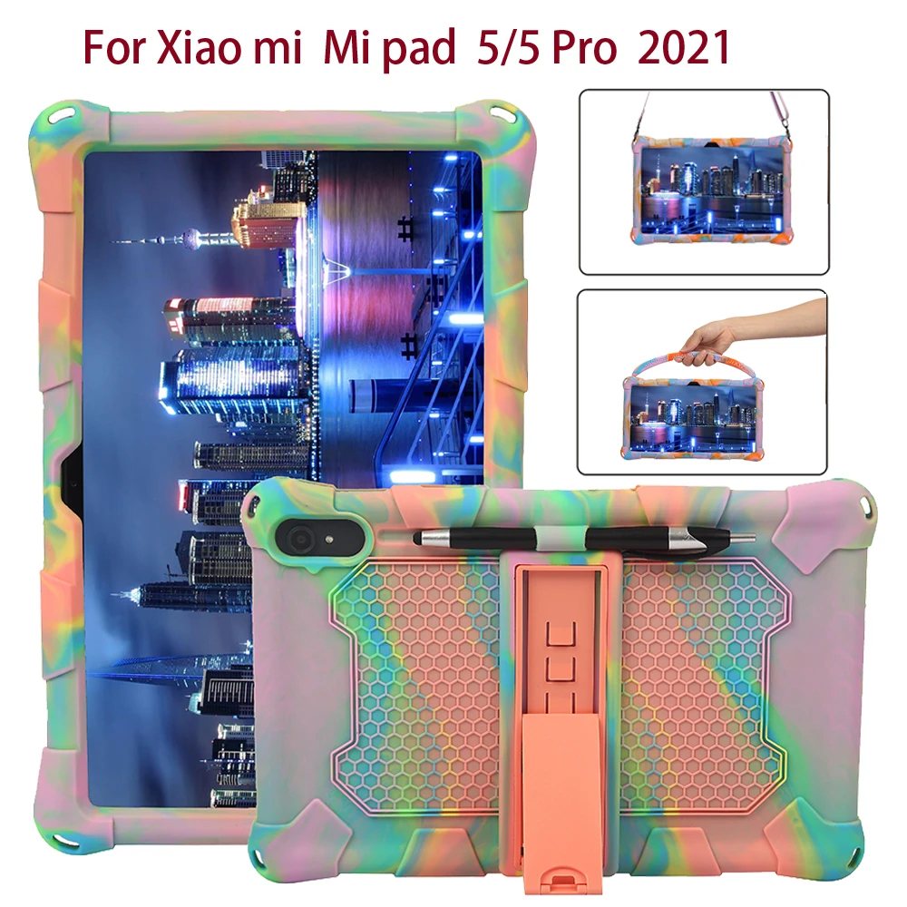

Детский чехол для 2021Xiaomi Mi Pad 5, нетоксичный тонкий мягкий силиконовый ударопрочный полноразмерный защитный чехол с плечевым ремнем и ручкой