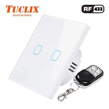 

TUCLIX EU/UK 2 gang 1 way remote control touch switch remote wall lamp switch crystal lace of toughened glass