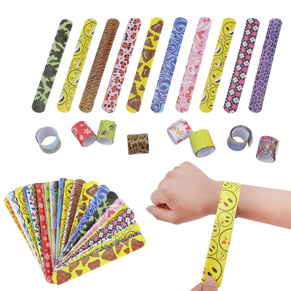 

30 PCS Slap Bracelets Fun and Super Slap Wrist Bands with Colorful Hearts Animal Patterns Gift Christmas Party Favours for Kids