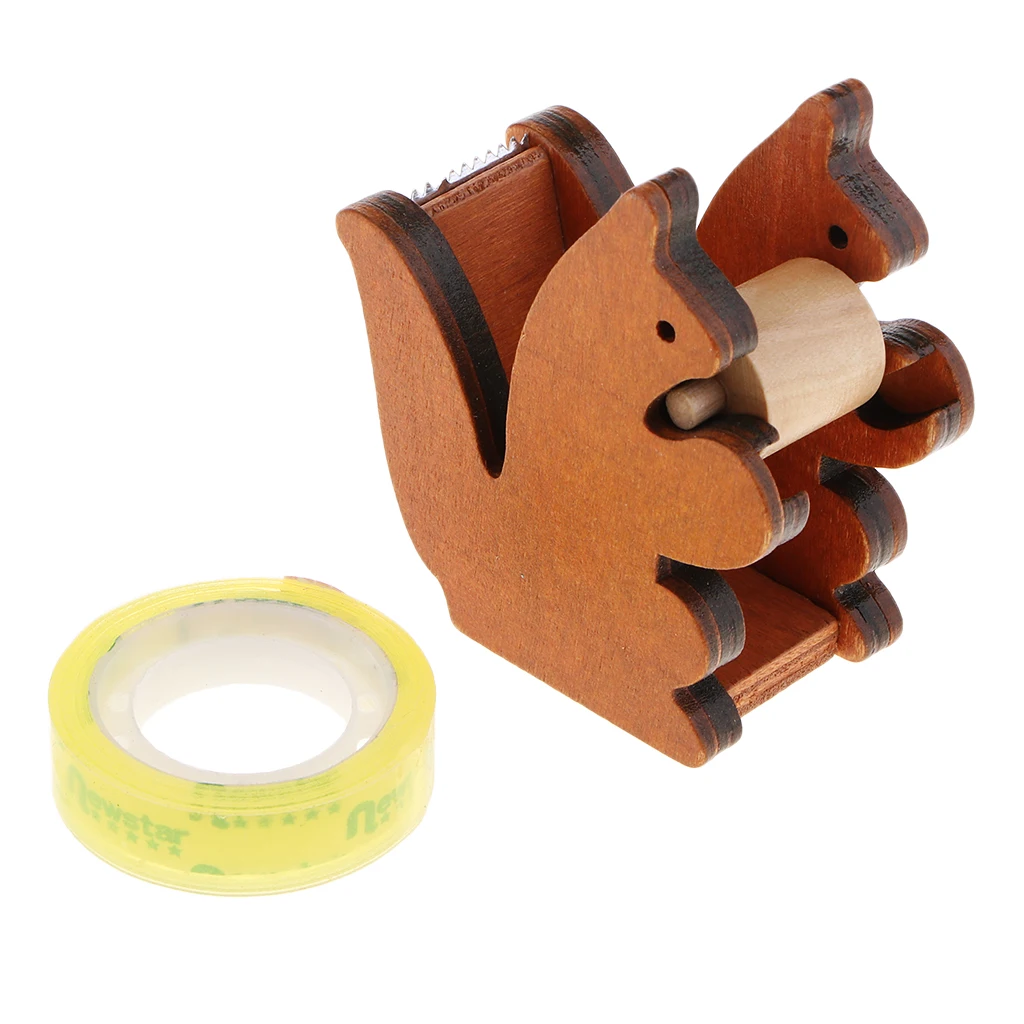 Wooden Squirrel Tape Dispenser Office Tool Home Masking Tape Cutter -Adhesive Tape Roll Holder (Removable)