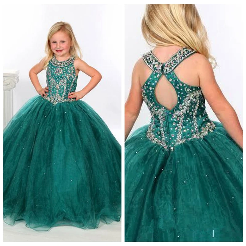 Dark-Green-Ball-Gowns-Beaded-Crystals-Flower-Girls-Dresses-Scoop-Neckline-Long-Floor-Length-Kids-Formal