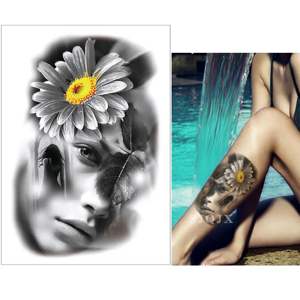 Женская временная татуировка, цветок, человеческое лицо, Снежная лиса, Бабочка, аранейд, акварельная татуировка, черные, белые, водонепроницаемые временные татуировки - Цвет: W