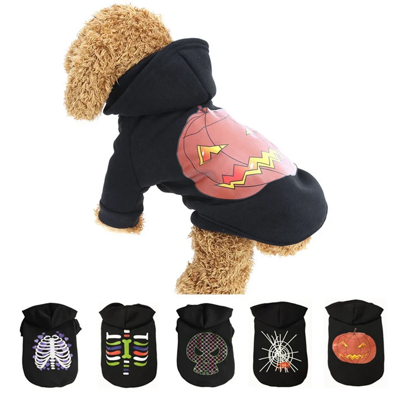 

Pet Halloween Clothes Cotton Hoodie Pet Thicken Puppy Hooded Jacket Halloween Costume Halloween Costume Bone Black