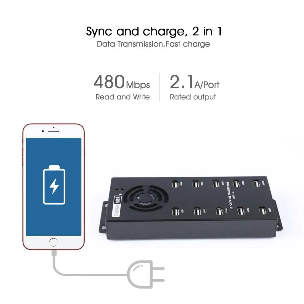 Sipolar USB 10 порт концентратор 2,0 зарядное устройство с 12 В 10 А адаптер питания передача данных Синхронизация и зарядка для майнеров криптовалют A-400