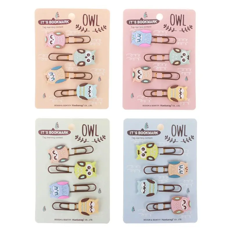 

4pcs/set Creative Cartoon Paperclips Bookmarks Owl Soft Silicone Colorful Paper Clip File Memo Photo Clip School Office Supplies