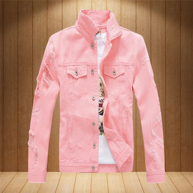 SHIFUREN Denim Jacket Men Ripped Holes 