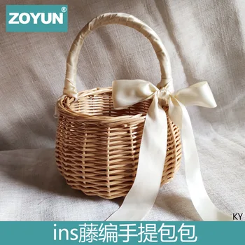 

Hand Basket Summer Shoulder Cross-body Hand Flowers Straw Bags Beach Bag Straw Bag teng bian bao Weaving WOMEN'S Bag Package