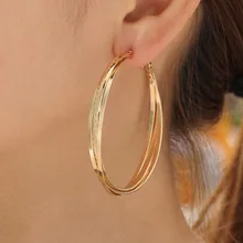 Three-in-one Silver Gold Big Hoop Earrings for Women 3 Layers Big Loop Earring Hanging Fashion Street Style Hoop Earings Jewelry(China)