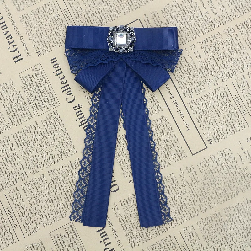 navy blue Лента галстук-бабочка брошь ткань кристалл броши аксессуары дамская бабочка броши-булавки значок для женщин - Окраска металла: navy blue