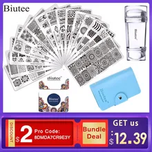 Biutee 19pcs 네일 스탬프 플레이트 세트 15 플레이트 1 스탬퍼 2 스크레이퍼 1 보관 가방 네일 아트 스탬핑 플레이트 스크레이퍼 스탬퍼 플라워 세트(China)