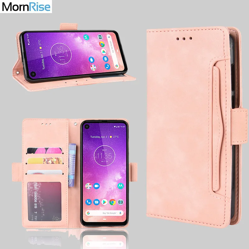 Магнитный чехол книжка для MOTO One Vision Wallet Case Motorola P50 отделение фото и карточек