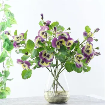 

7Pcs Short Stem Latex Pansy (3 stems/piece) 18.9" Length Simulation Grimace Flower for Wedding Home Decorative Artificial Flower