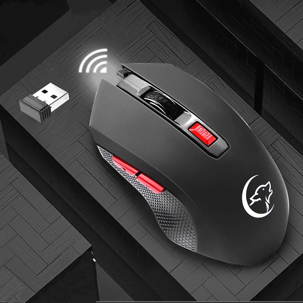 Ratón óptico inalámbrico para juegos, dispositivo con 6 botones, 2400DPI, 2,4G, receptor USB, para PC, ordenador y portátil