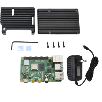 

for Raspberry Pi 4B 4G RAM DIY Kit Support 2.4 / 5.0 GHz WIFI Bluetooth 5.0 with Aluminum CNC Alloy Protective Black Case 5V 3A