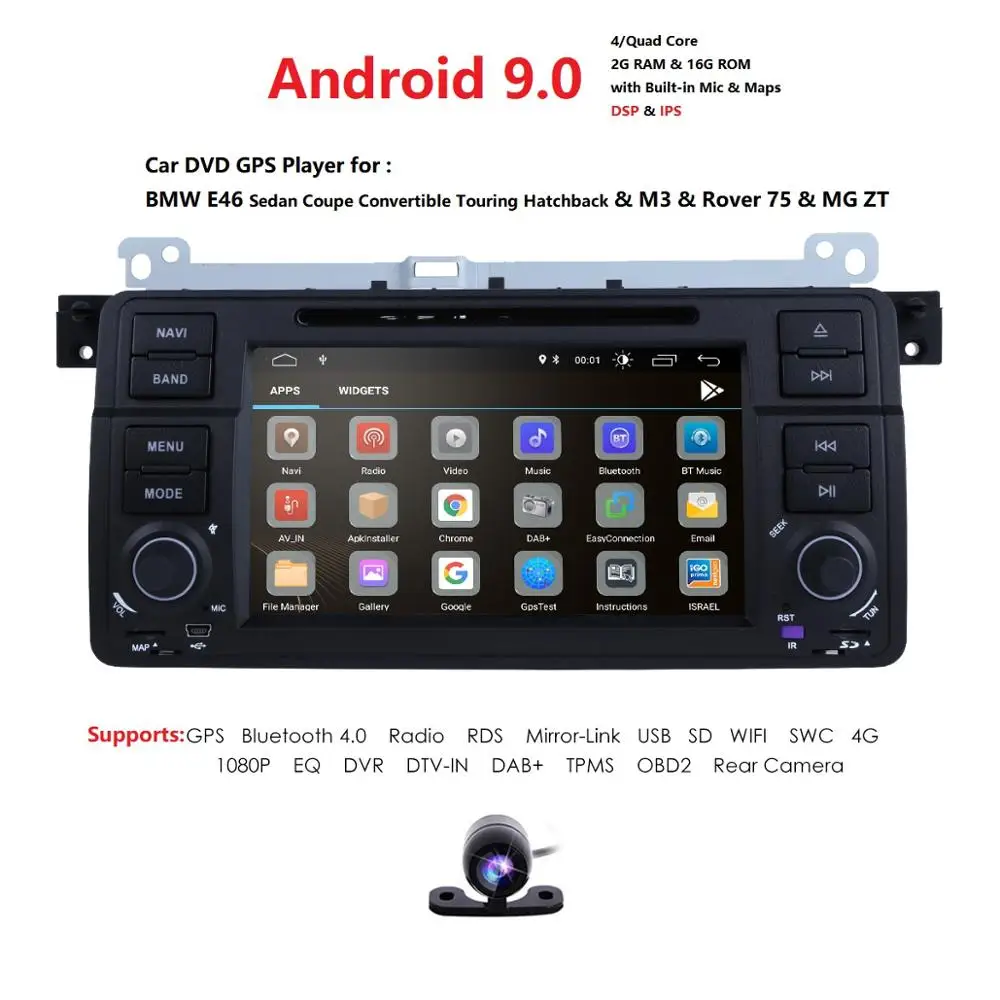 

1Din Android 9.0 2GRAM Car DVD Player For BMW E46 M3 With GPS DVR Bluetooth Radio Built-in DSP USB Steering Wheel Canbus TPMS 4G