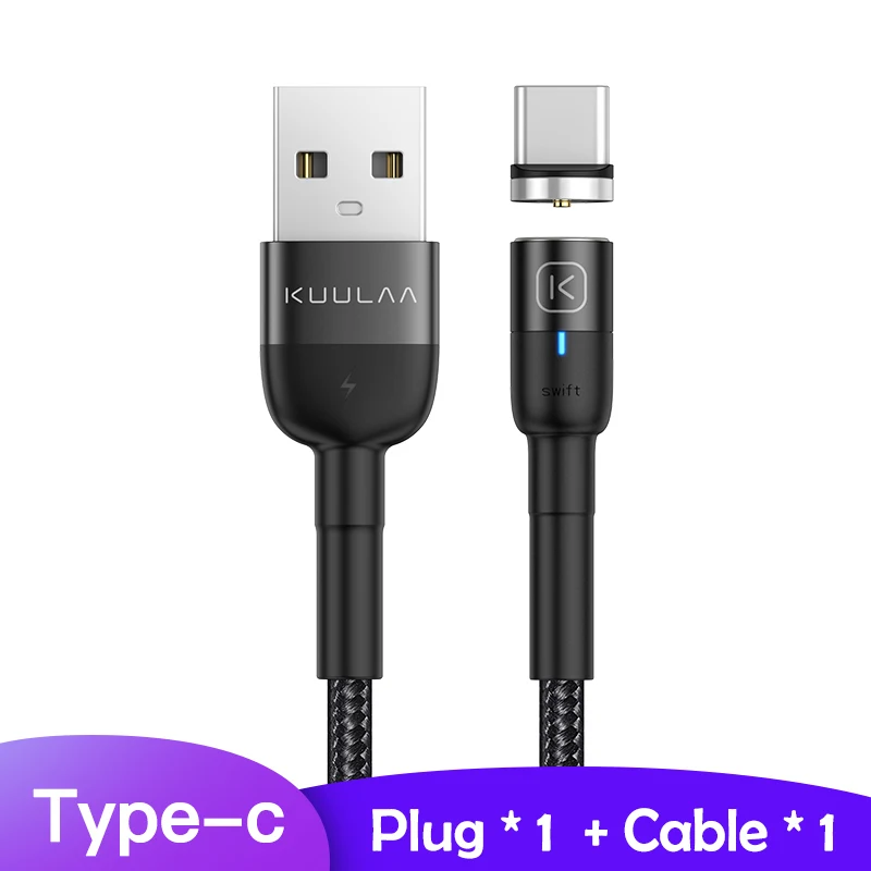 KUULAA Магнитный кабель Micro usb type C для Xiaomi Android iPhone мобильный телефон Быстрая зарядка USB кабель магнит зарядное устройство провод шнур - Цвет: Black For Type-C