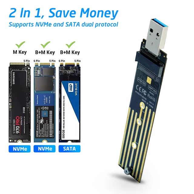 M.2 to USB Adapter Dual Protocol SSD Board M.2 NVME PCIe NGFF SATA M2 Card  Support 2230 2242 2260 2280 NVME/SATA M2 SSD RTL9210B - AliExpress