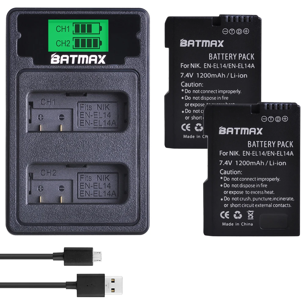 EN-EL14 EN-EL14a батарея+ lcd двойное зарядное устройство с портом type C для Nikon P7800, P7700, P7100, P7000, D5600, D5500, D5300, D5200, D5100, D3200