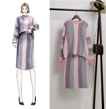 

2019 Winter light cooked name knit half-length skirt fashion two-piece suit